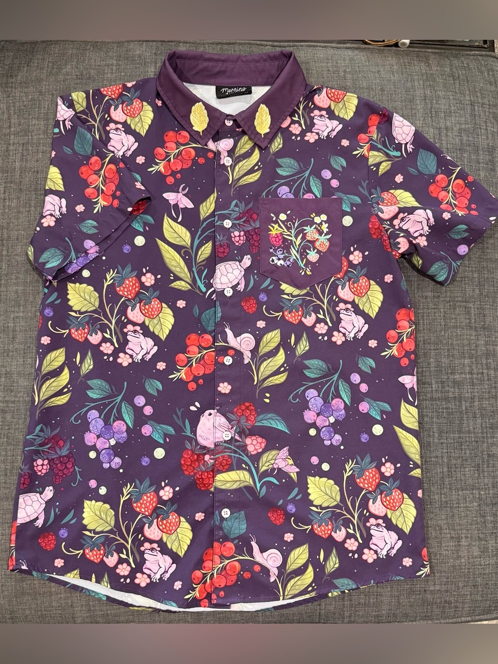 Zanerobe Purple Garden Print Embroidered Short Sleeve Button-Down Shirt